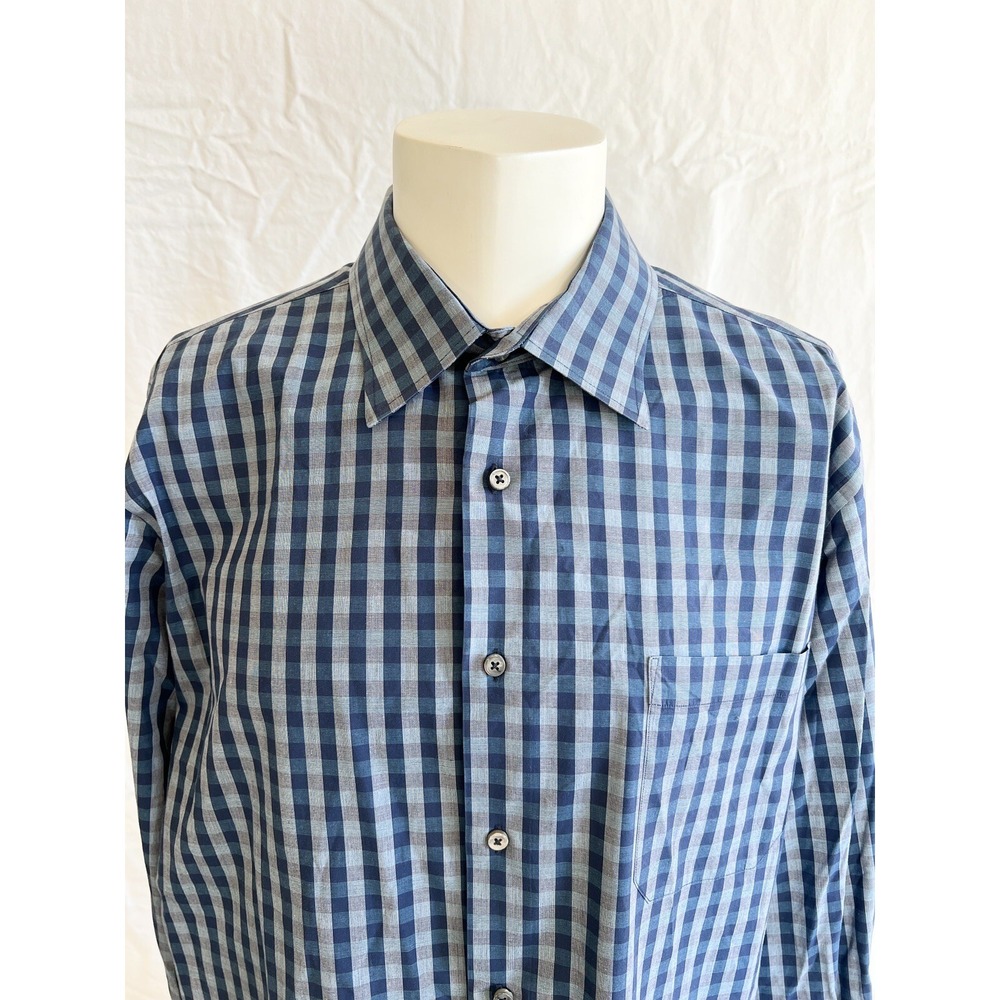 Q Clothier Shirt Mens Blue Cotton Gingham Plaid Custom Shirt Size 2XL